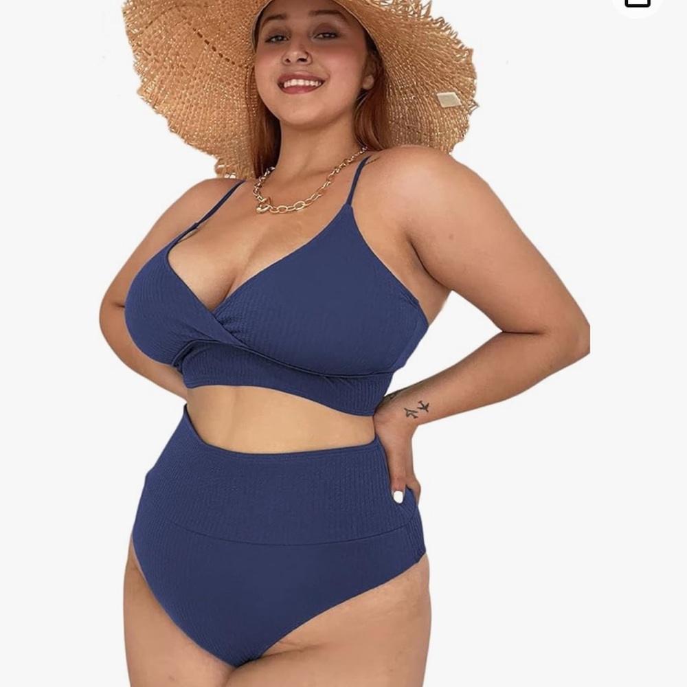 SOLY HUX Women's Plus Size V Neck High Waisted Bikini Bathing Suit 3X